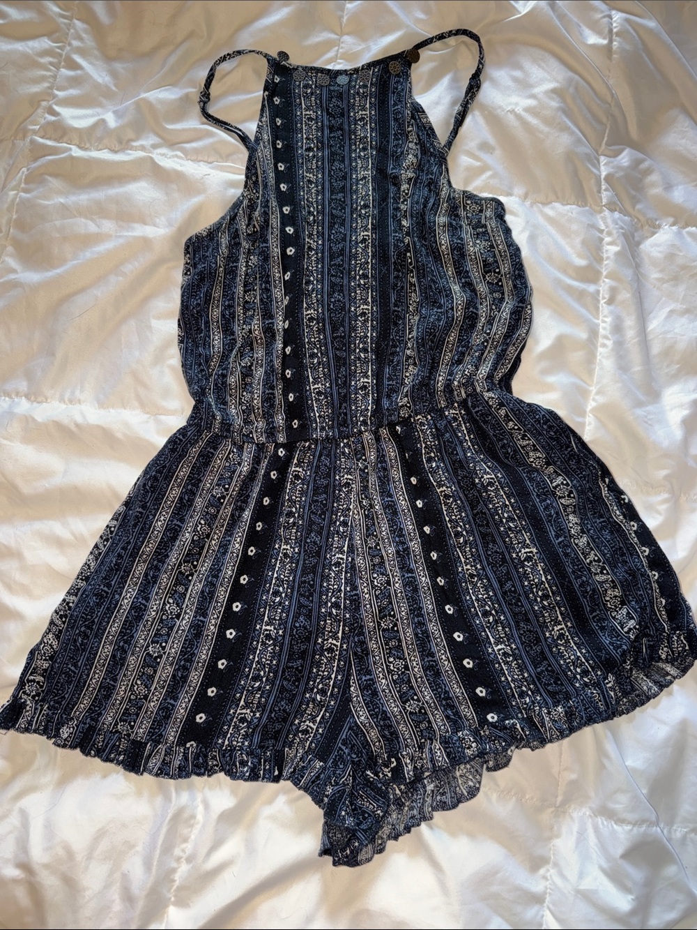 American Eagle Outfitters Navy & White Striped Halter Romper